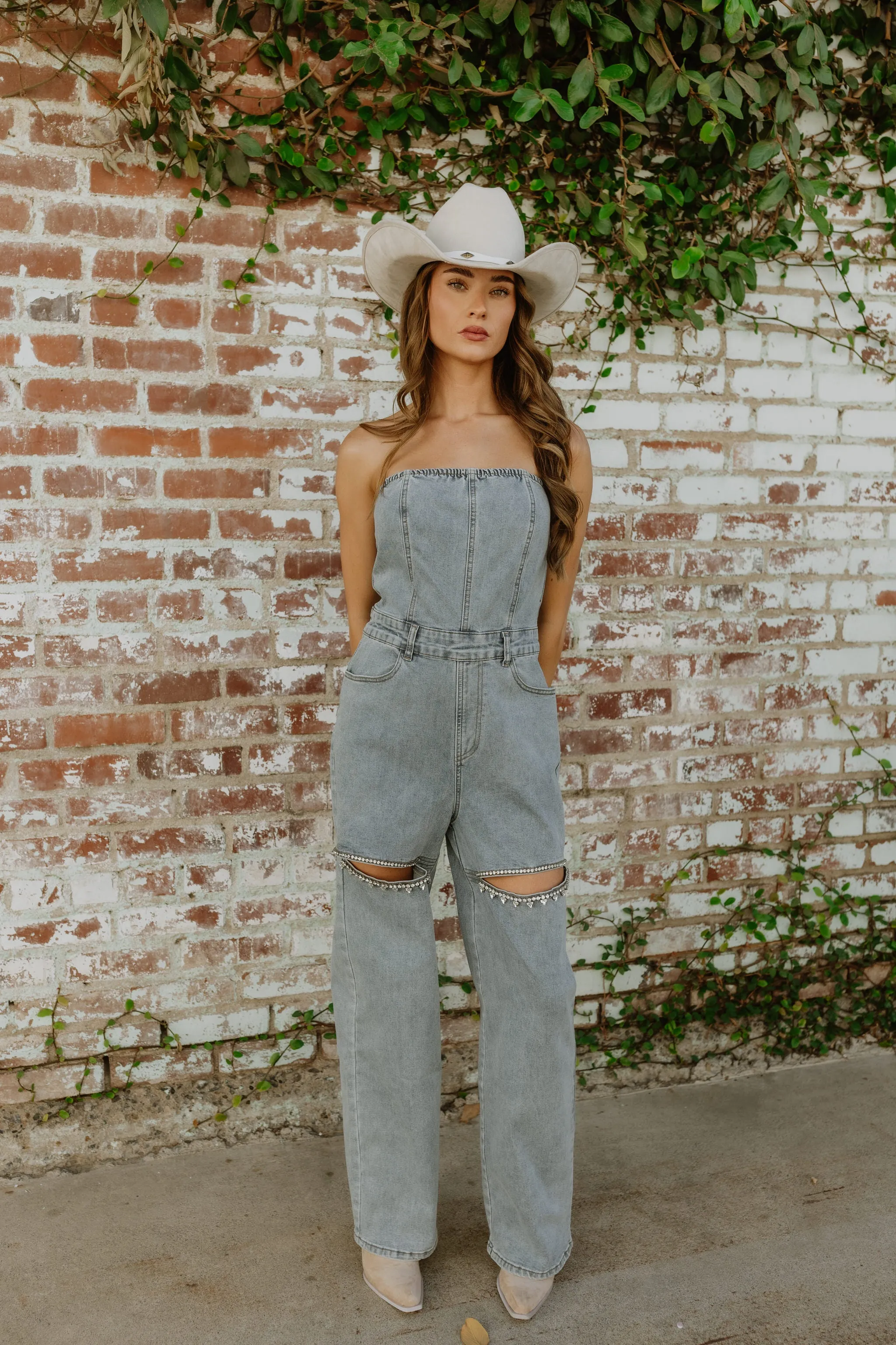 NEW!! The Nikki Denim Rhinestone Romper