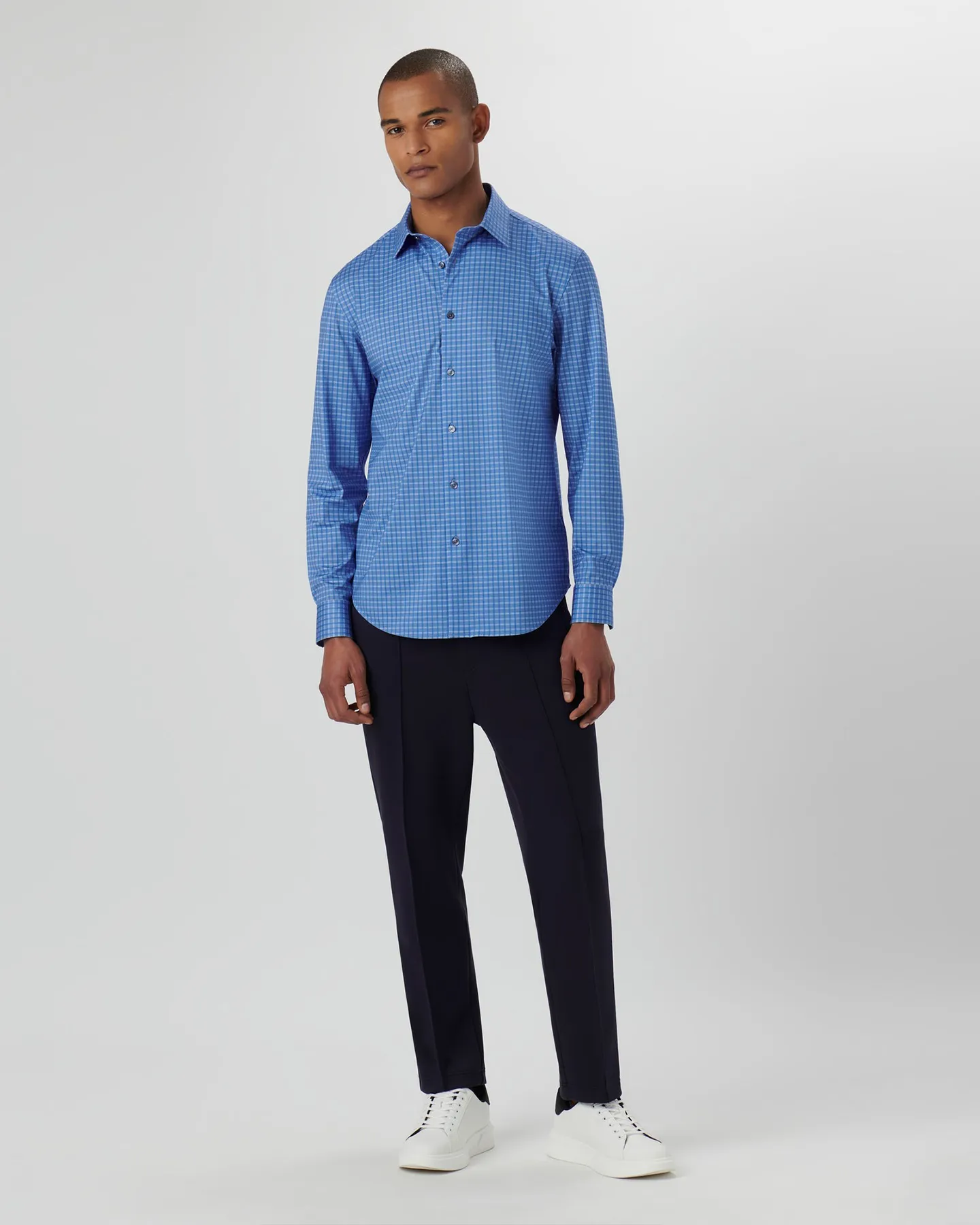 OOOHCOTTON MEDIUM CHECK PRINT SHIRT - CLASSIC BLUE