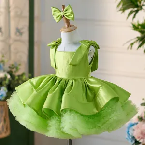 OT005 Girls' High End Satin Fluffy Dress Holidays Kids Square Neckline Children Princess Dresses With Wide Straps