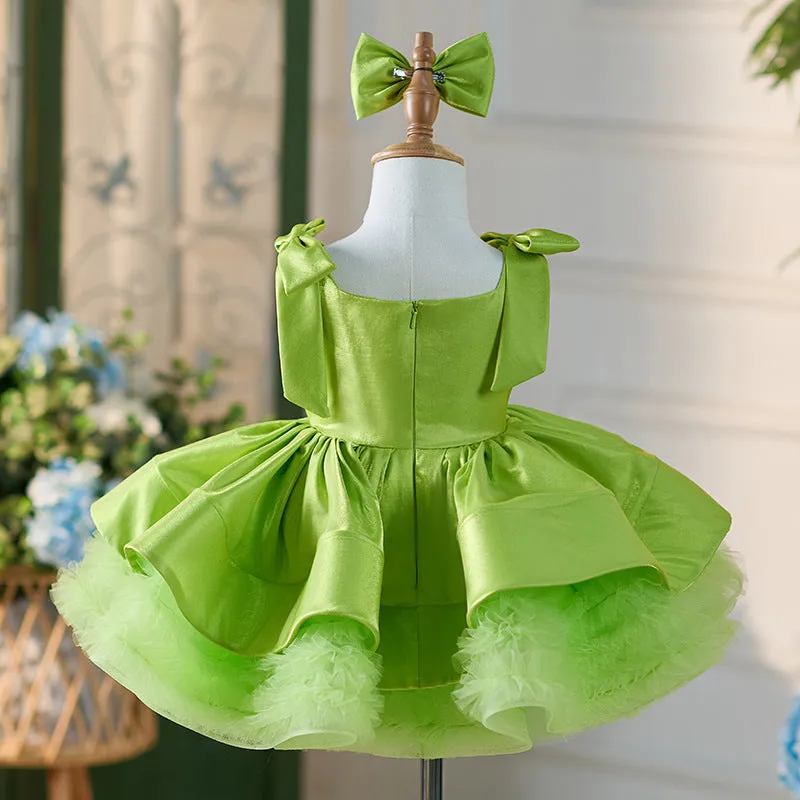 OT005 Girls' High End Satin Fluffy Dress Holidays Kids Square Neckline Children Princess Dresses With Wide Straps