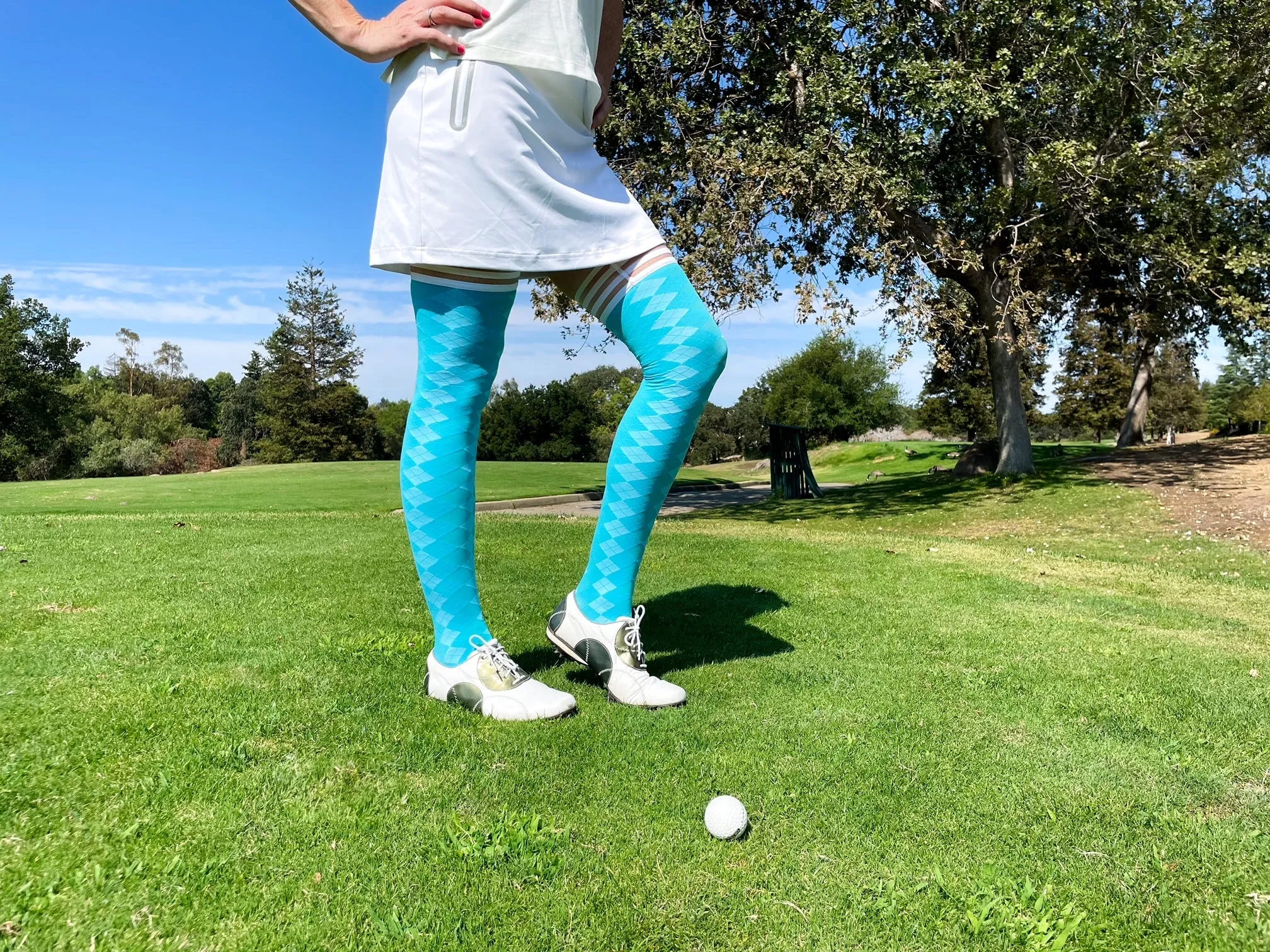 Par 4 - Teal Argyle Thigh Highs. Petite to Plus Size