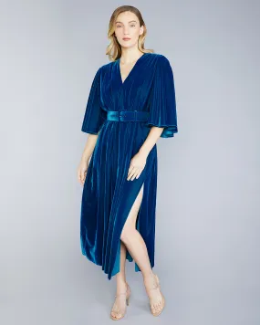 Petrol Flared Sleeves Velvet Dress