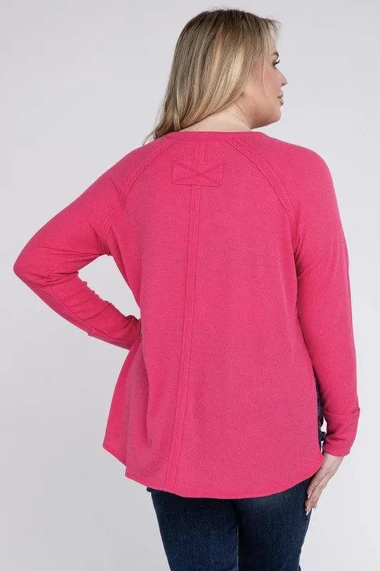 Plus Melange Baby Waffle Long Sleeve Top