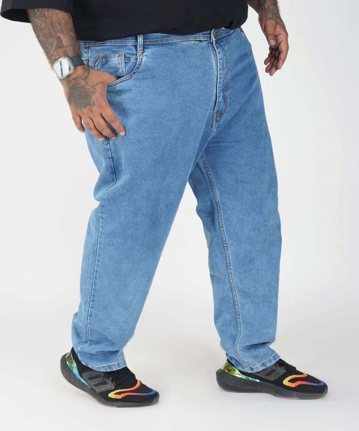 Plus Size Men Blue Faded Comfort Fit Jeans