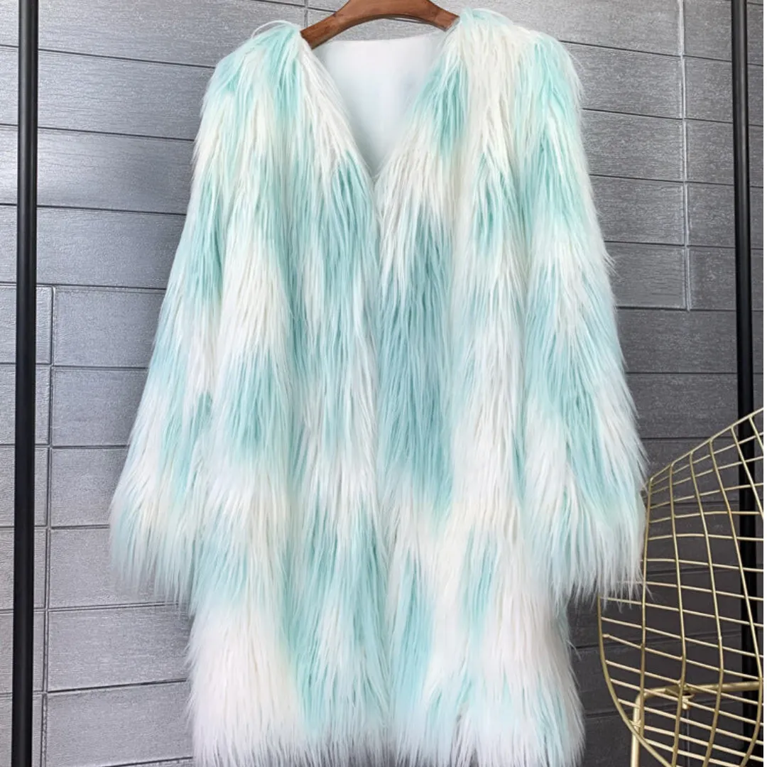 Pre Order:  Faux Fur Long Sleeve V-Neck Coat