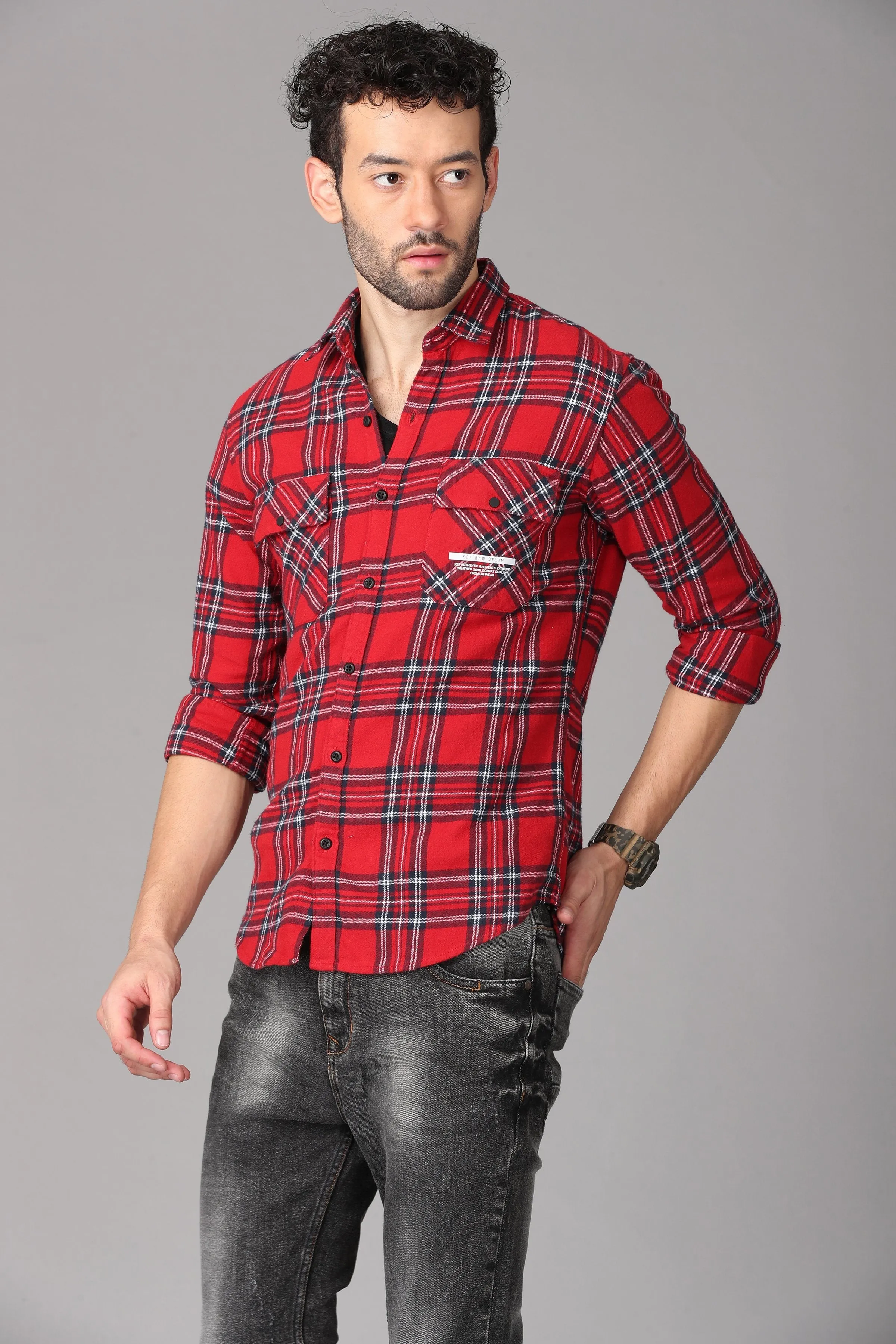 Red Check Printed Shirt