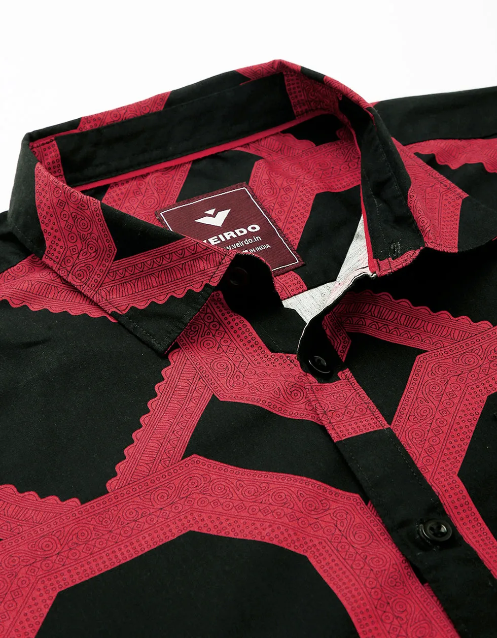 Red Geometric Printed Casual Shirt