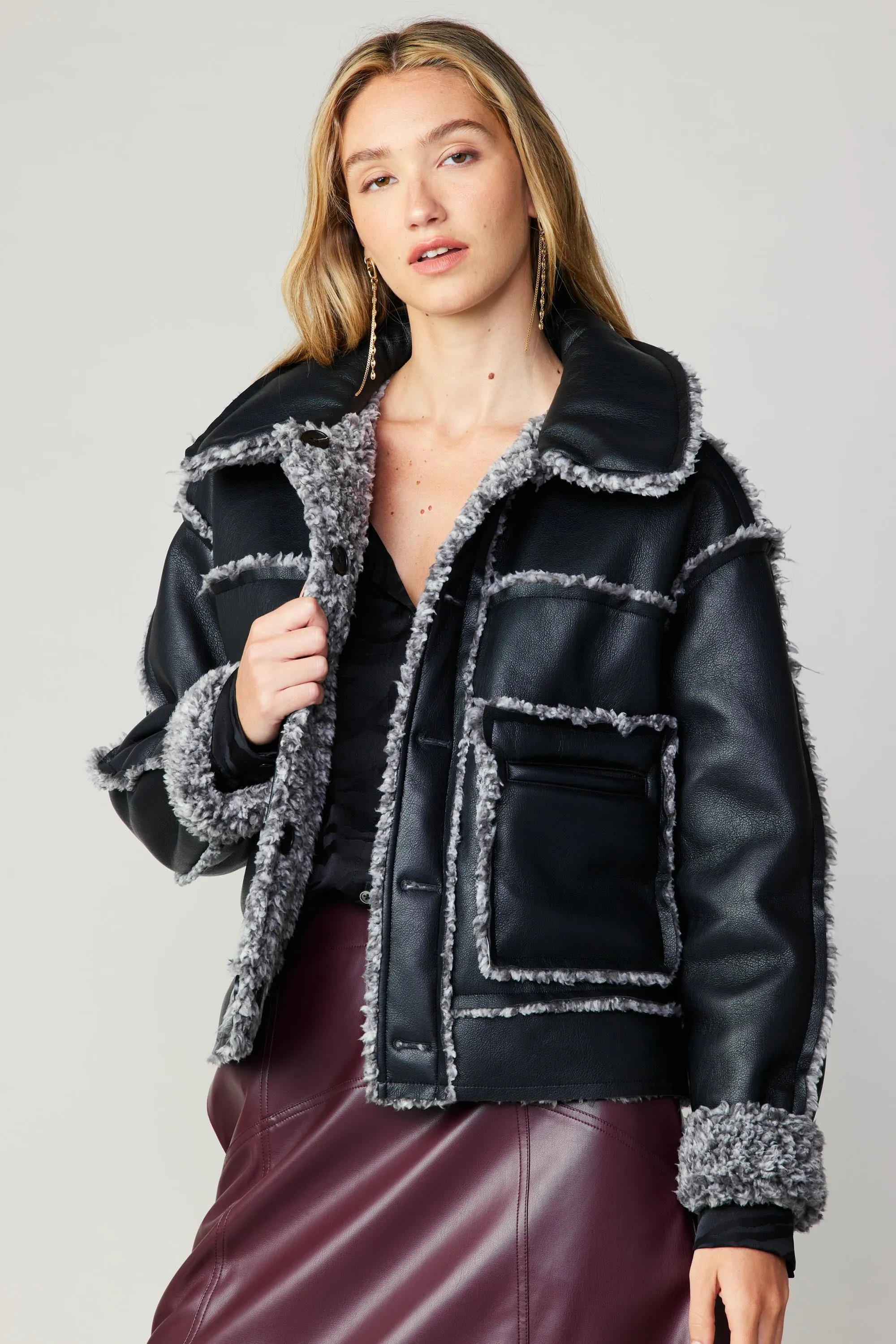 Reversible Vegan Leather Shearling Jacket