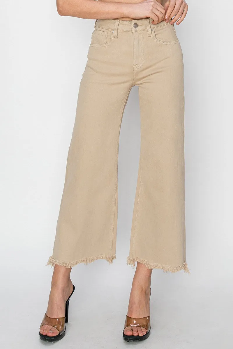 Risen Taupe High Rise Wide Crop Pants