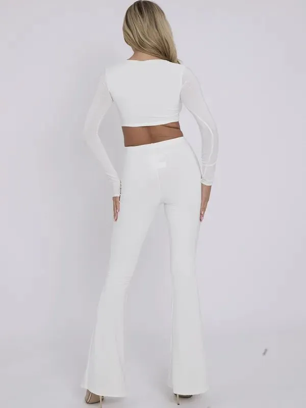 RIYA Cut Out Twist Front Crop Top & Flared Trouser Co-ord White