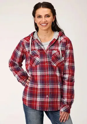 Roper Thermal Flannel Hoodie (Wine) - Women's Flannel Button Down Hoodie Sweatshirt (Closeout)