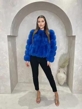 Royal Blue Luxury Fur Vertical Pelt Coat