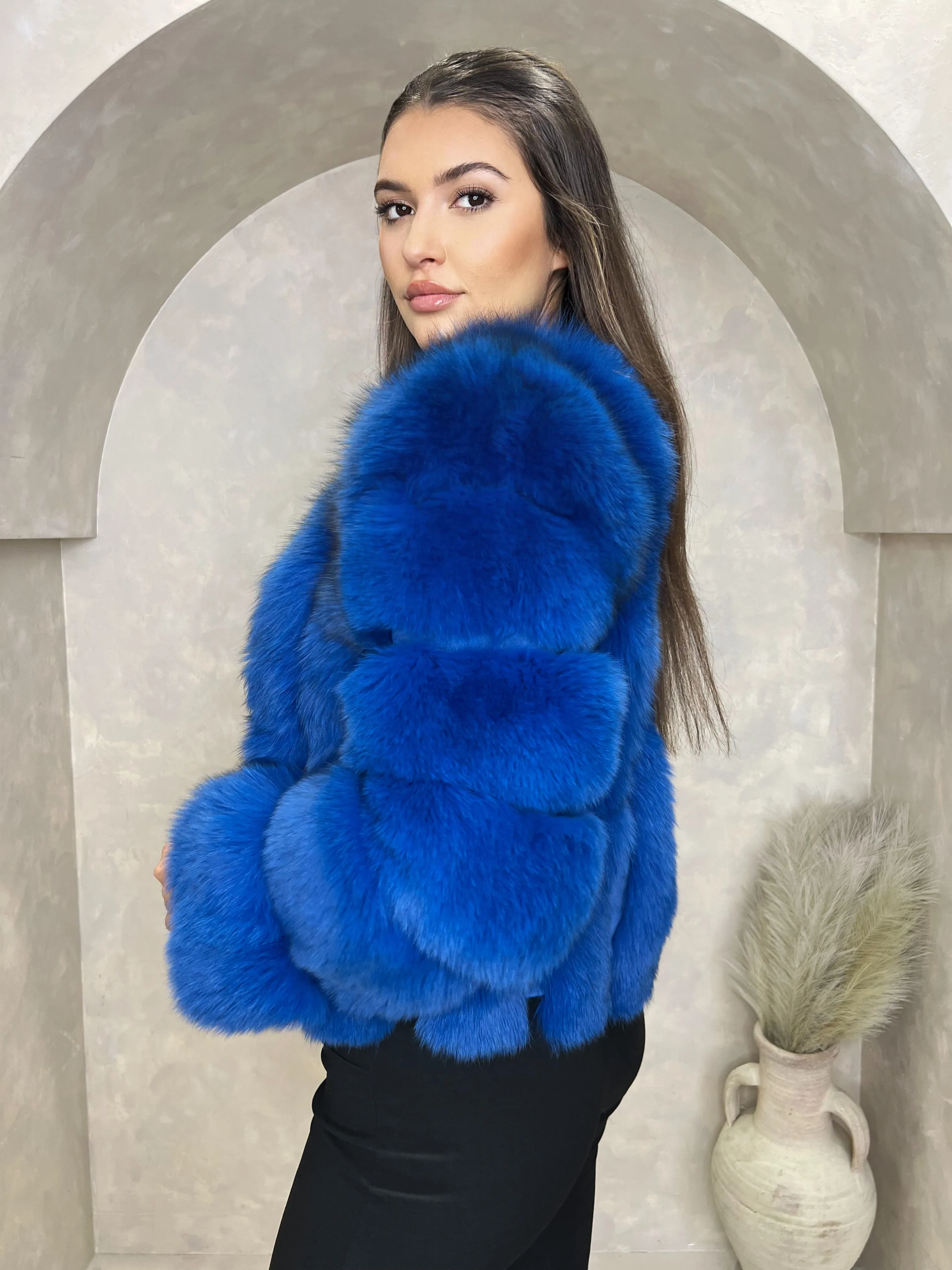 Royal Blue Luxury Fur Vertical Pelt Coat