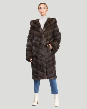 Russian Sable Chevron Midi Coat