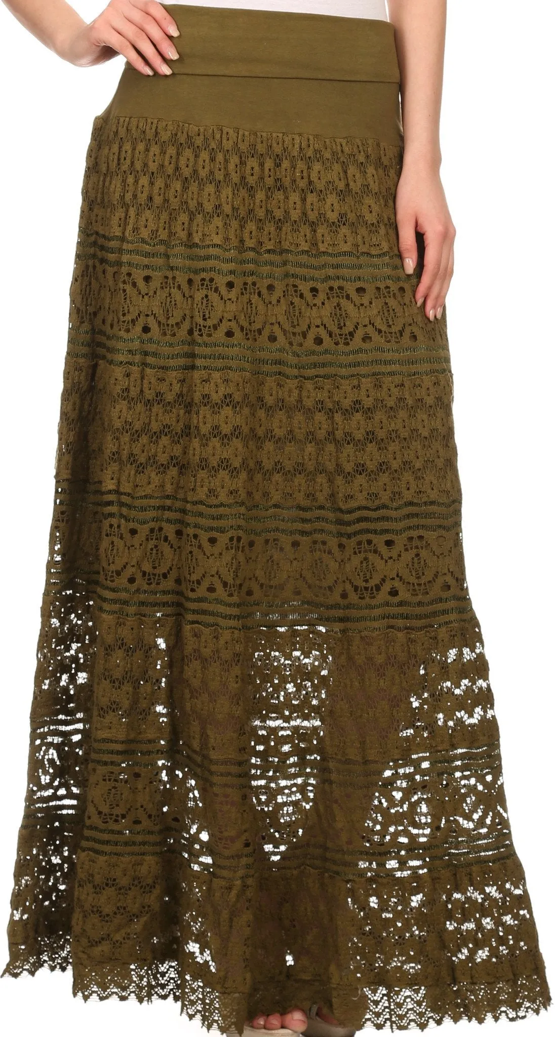 Sakkas Leo Long Tall Lined Embroidered Bohemian High Or Low Waist Foldover Skirt