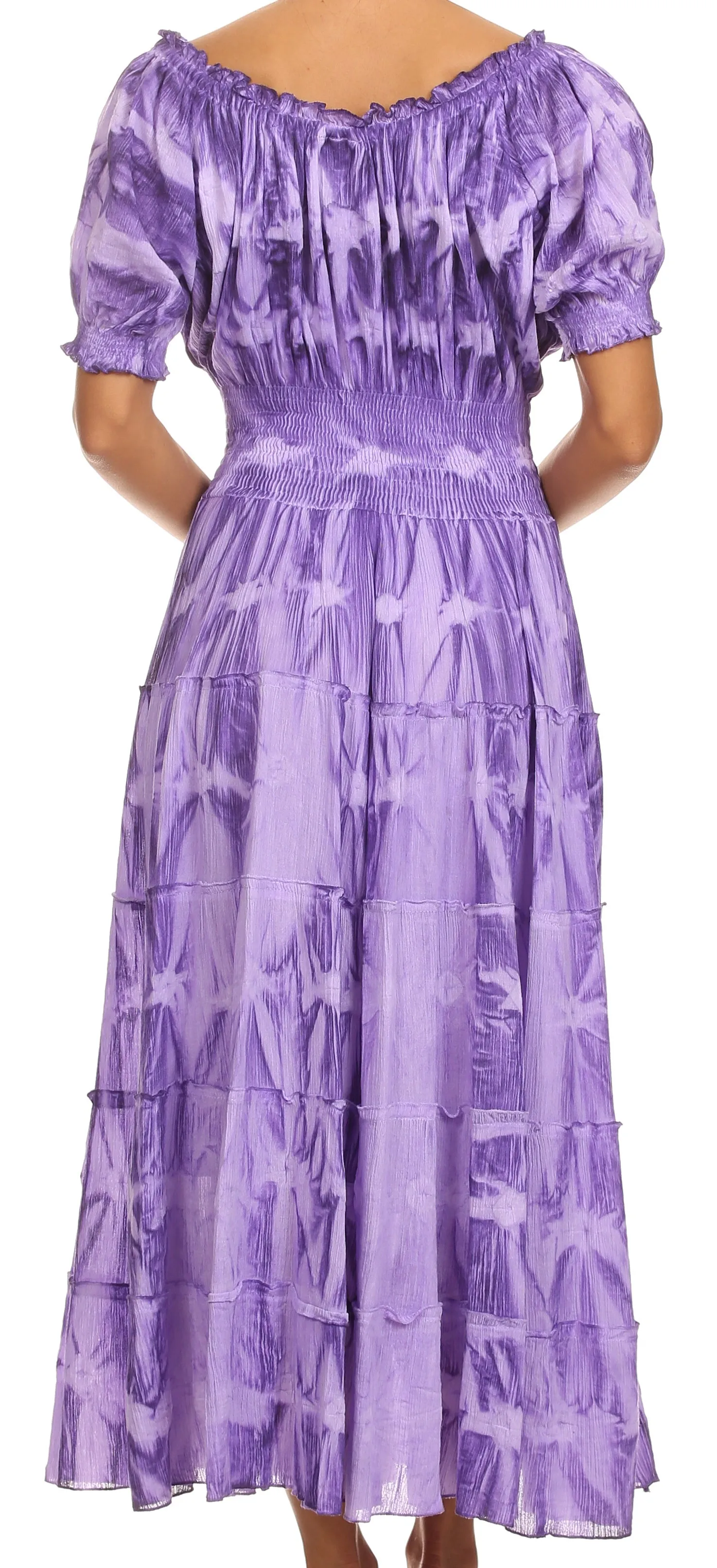 Sakkas Melissa Two Tone Dyed Tiered Smocked Waist Long Dress With Short Sleeves