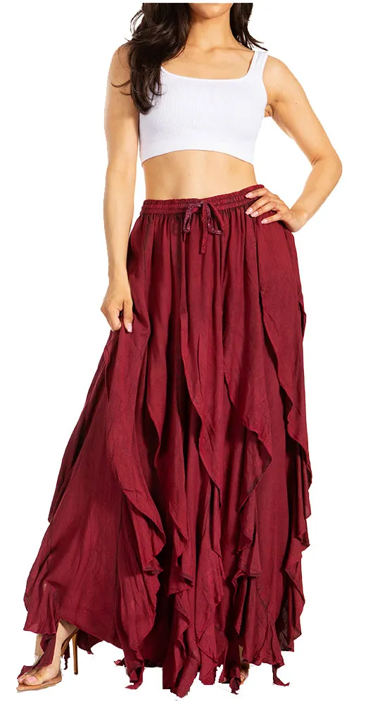 Sakkas Nova Womens Bohemian Stonewashed Rayon Asymmetrical Hem Maxi Swing Skirt