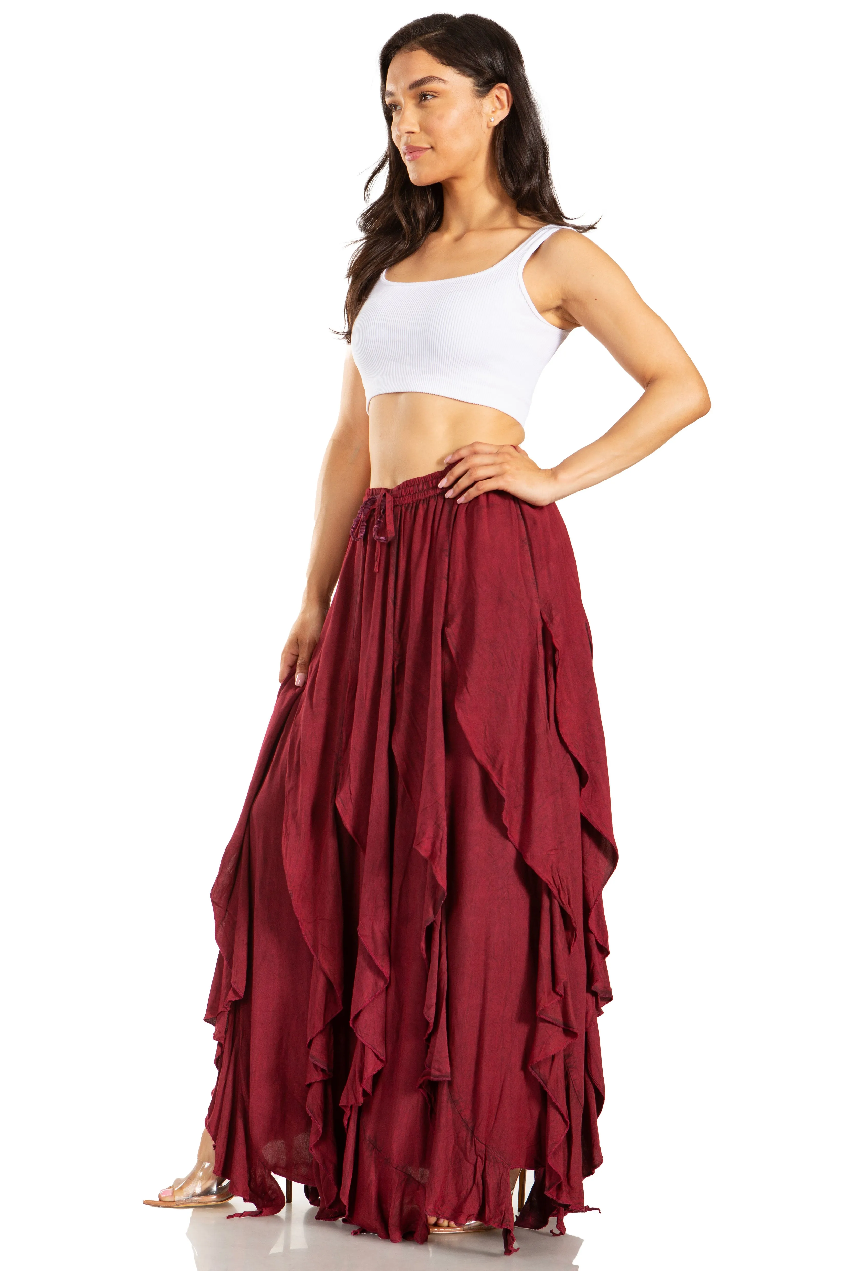 Sakkas Nova Womens Bohemian Stonewashed Rayon Asymmetrical Hem Maxi Swing Skirt