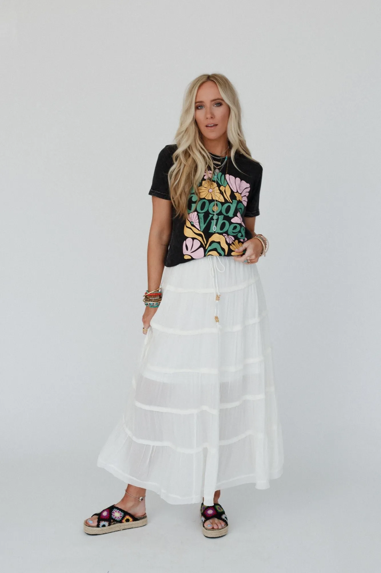 Sardinia Silky Tiered Maxi Skirt - Ivory