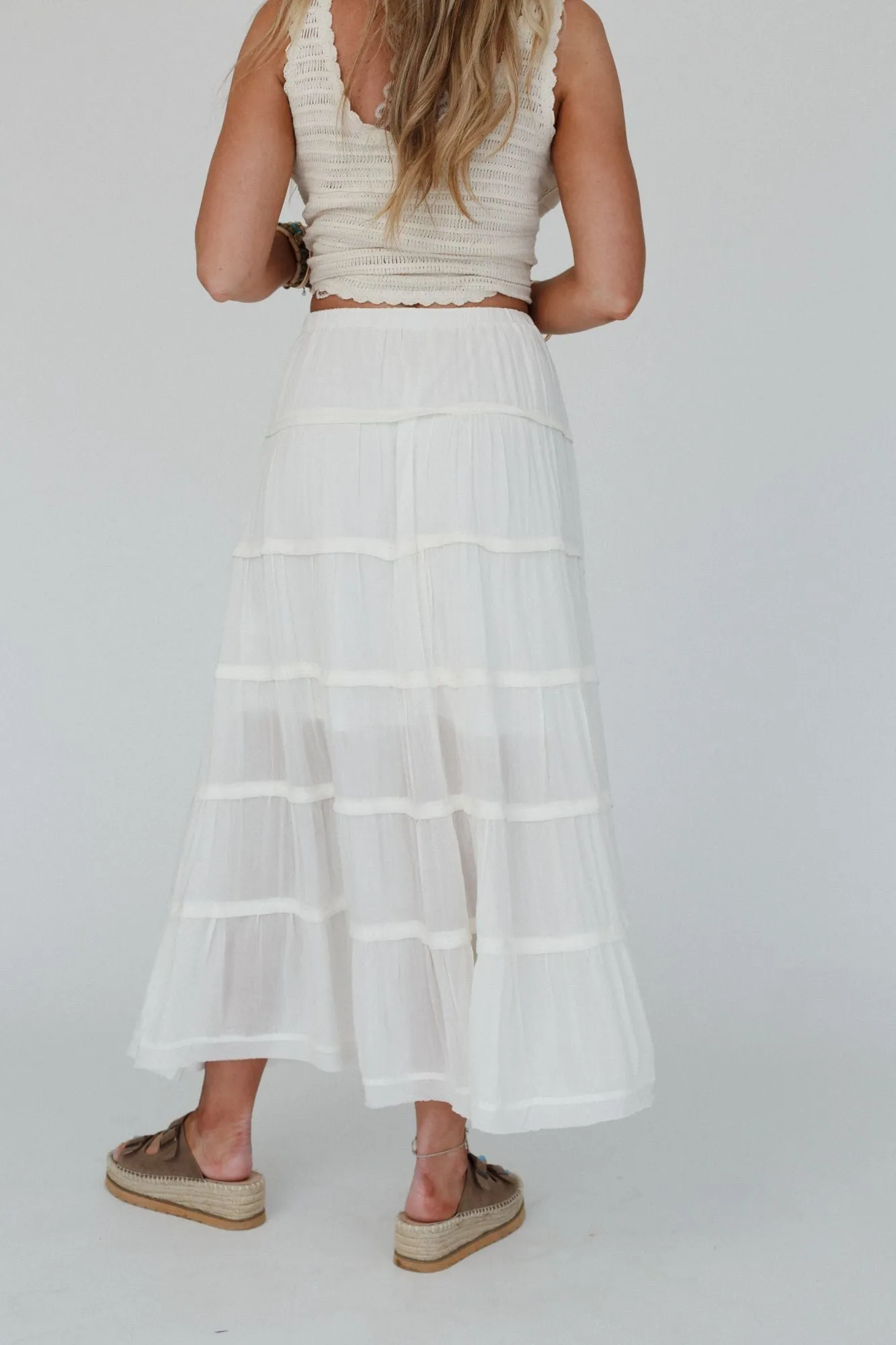 Sardinia Silky Tiered Maxi Skirt - Ivory