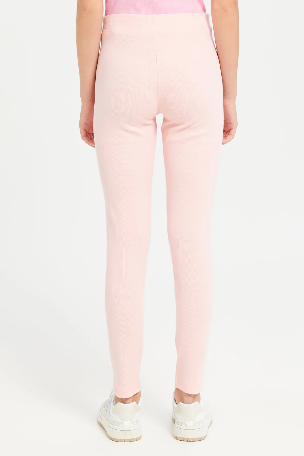 Senior Girls Pink Ribbed Leggings