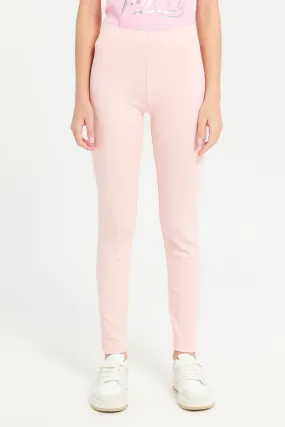 Senior Girls Pink Ribbed Leggings