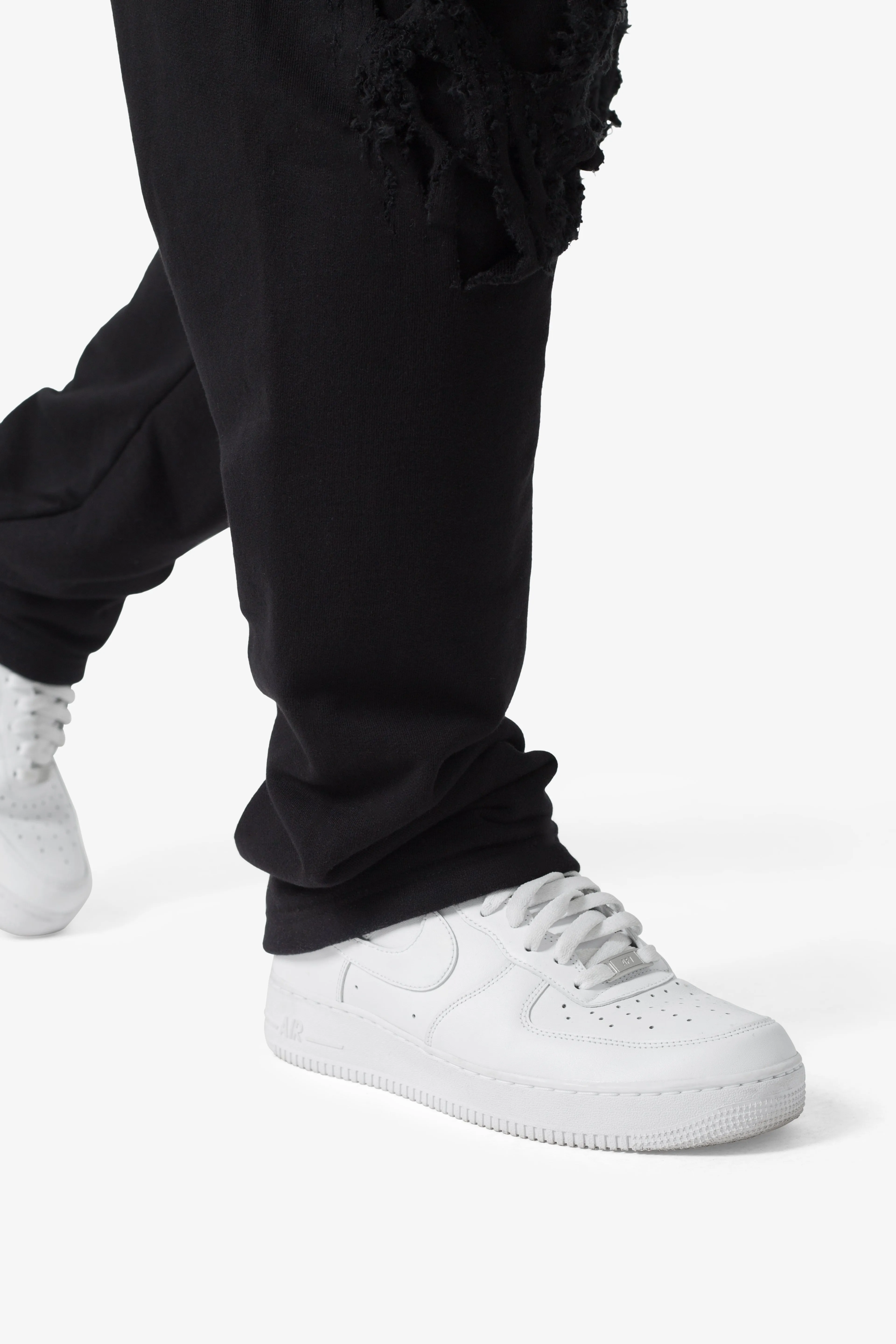 Shredded Layered Baggy Sweatpants - Black