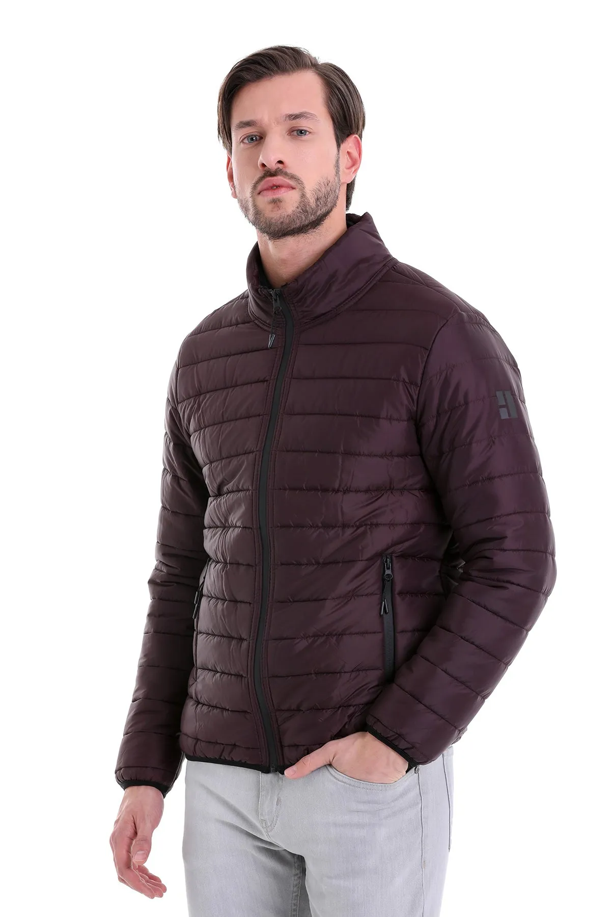 Slim Fit Ceasar Burgundy Padded Coat