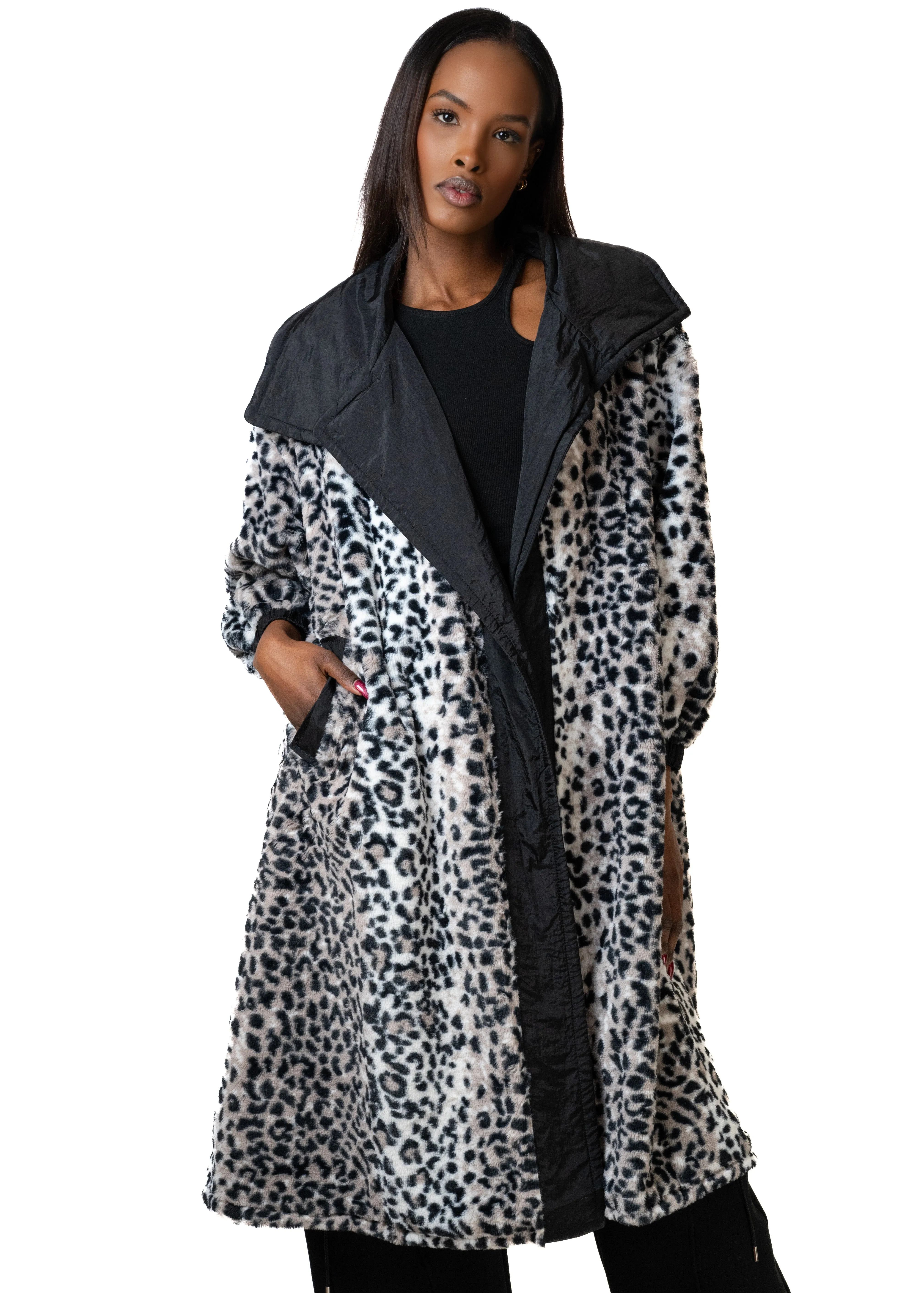 Snow Leopard Faux Fur Coat