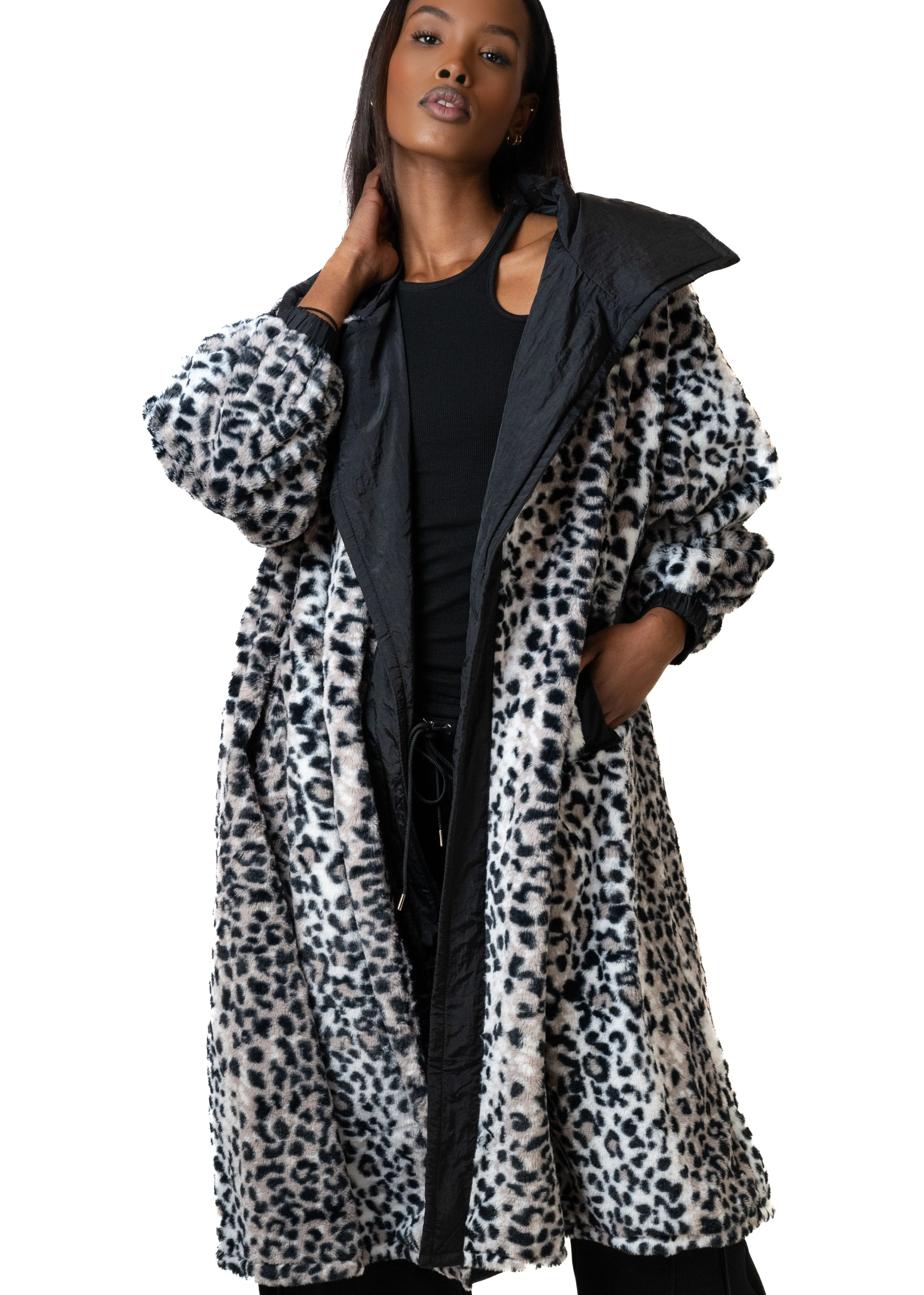 Snow Leopard Faux Fur Coat