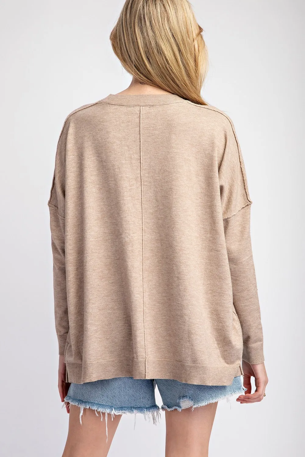 Solid long sleeve round neck sweater top