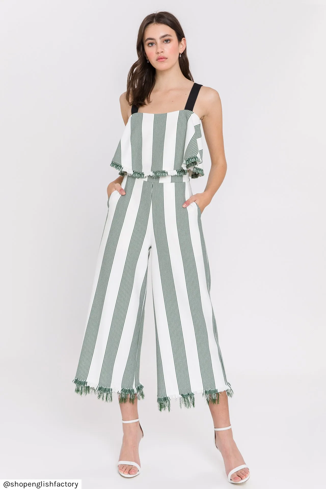 Stripe Fringe hem Pants