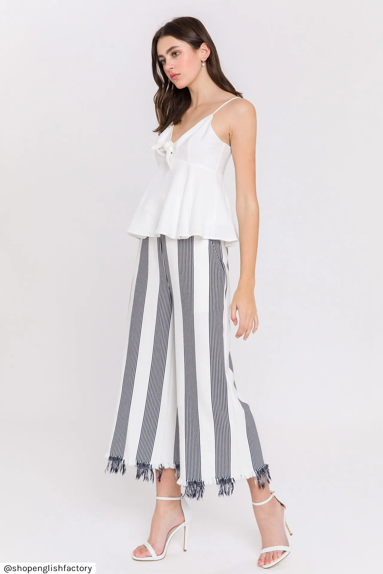 Stripe Fringe hem Pants