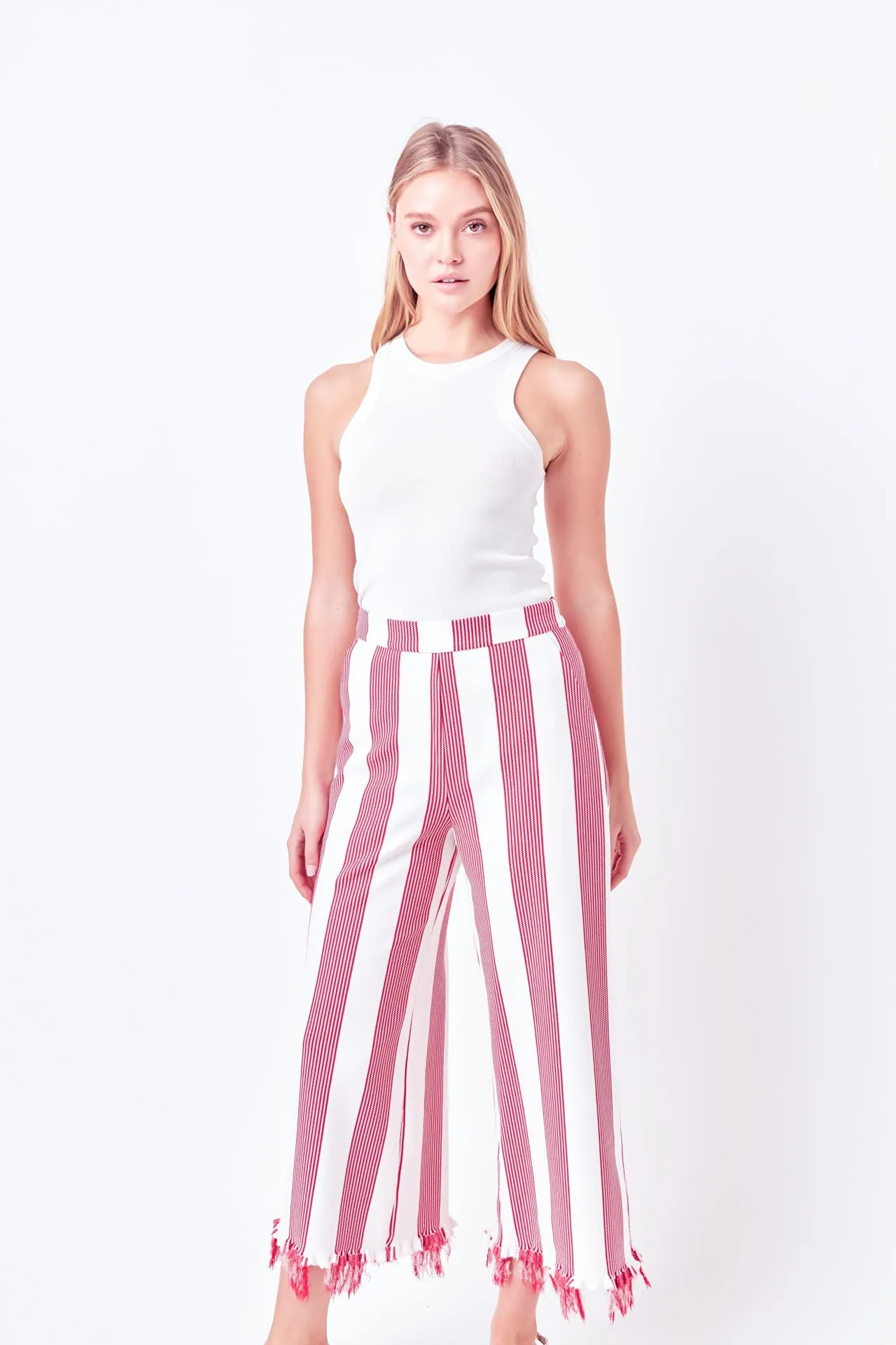 Stripe Fringe hem Pants