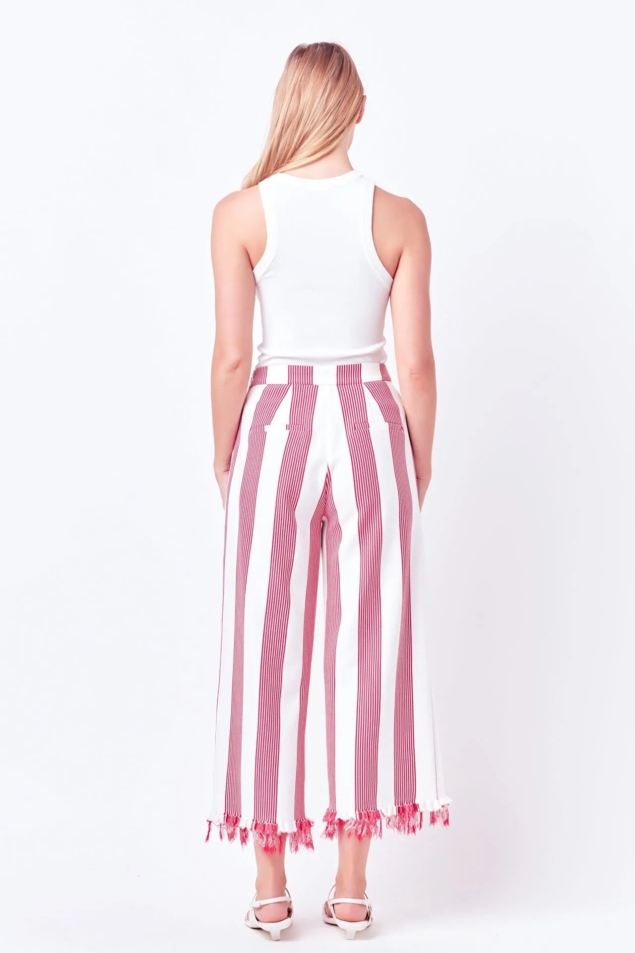 Stripe Fringe hem Pants