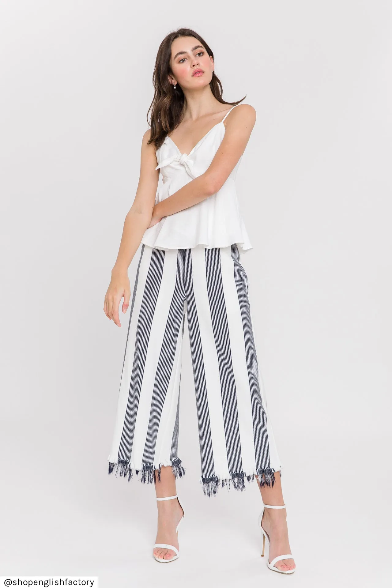 Stripe Fringe hem Pants