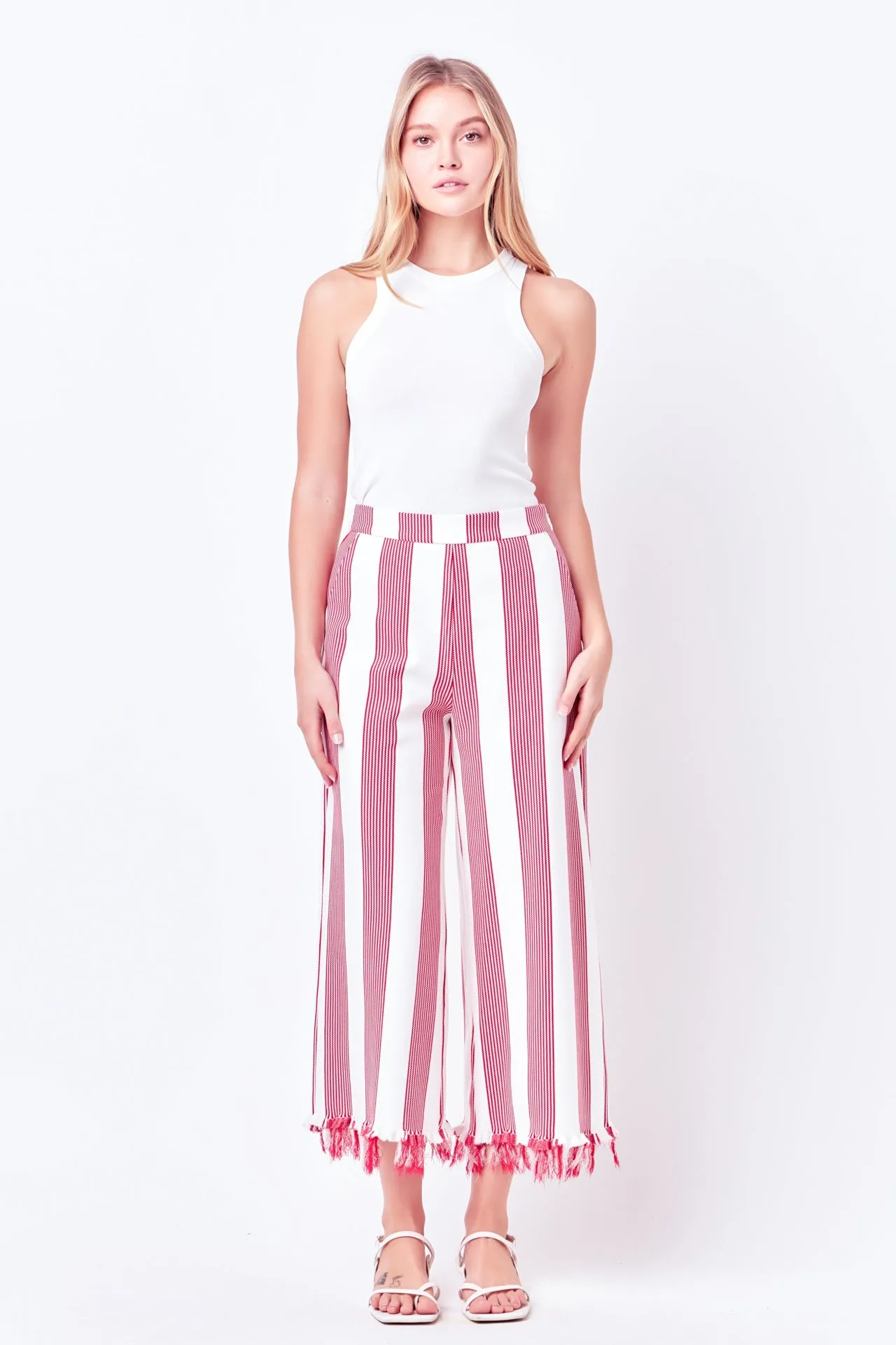 Stripe Fringe hem Pants