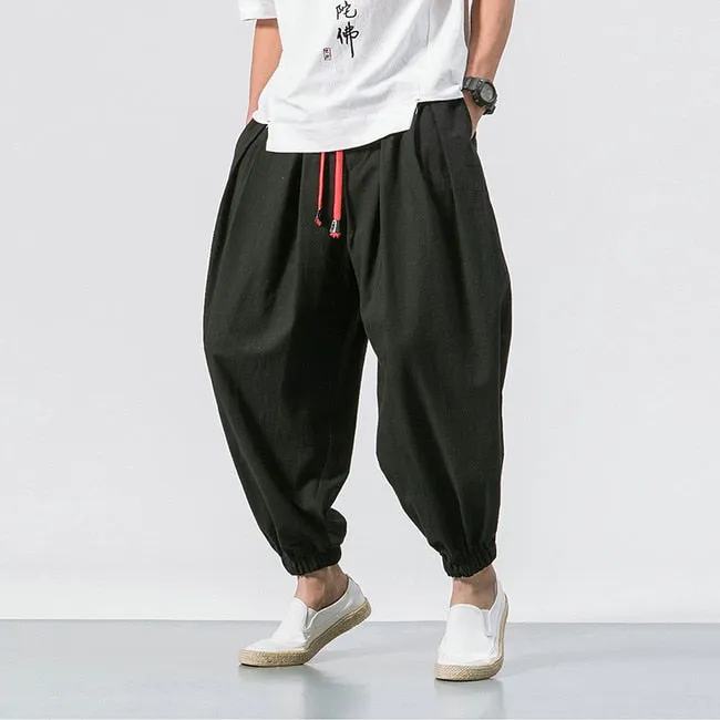 Summer Style Harem Pants Men Chinese Style Casual Loose Cotton Linen Sweatpants Jogger Pants Streetwear Trousers ABZ397