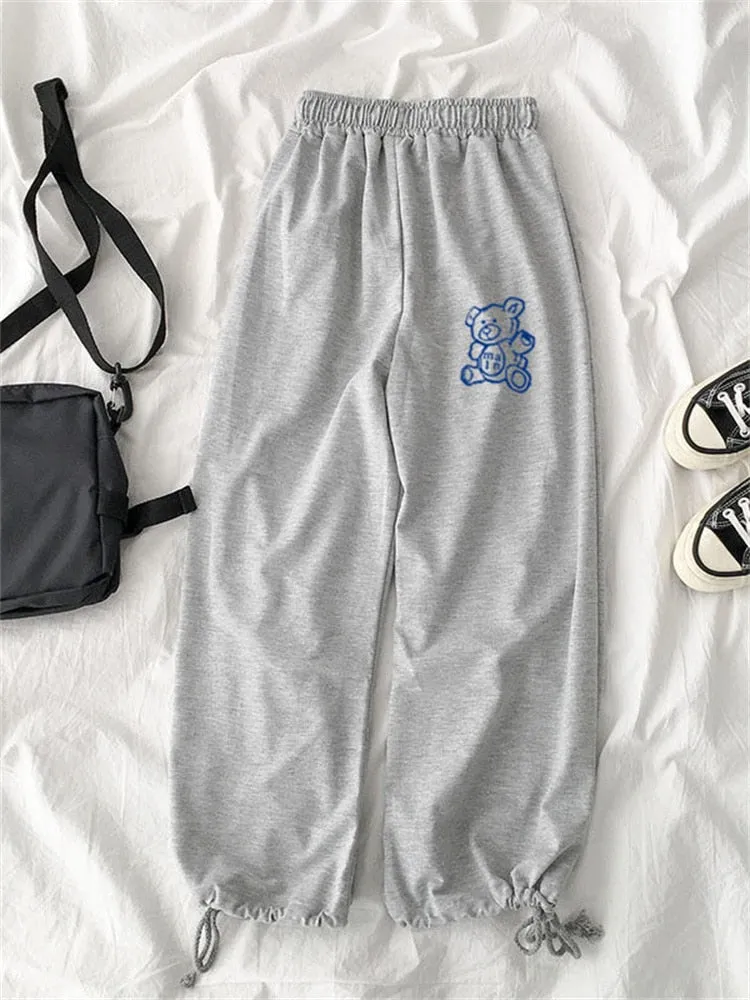 Sweatpants With Cuffed Ankle And Teddy Bear Print