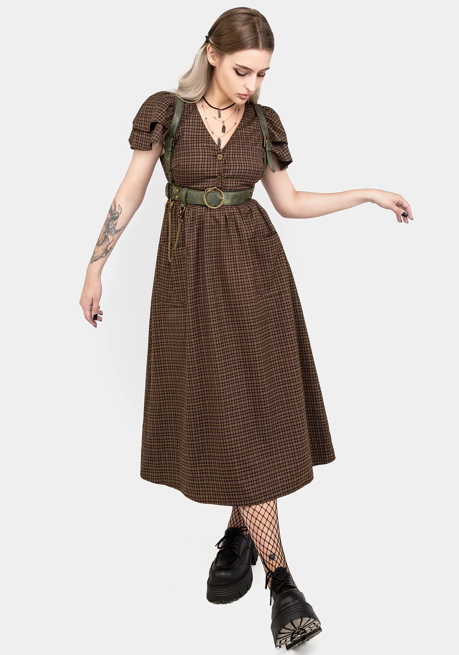 Sweetspire Check Button Up Midi Dress