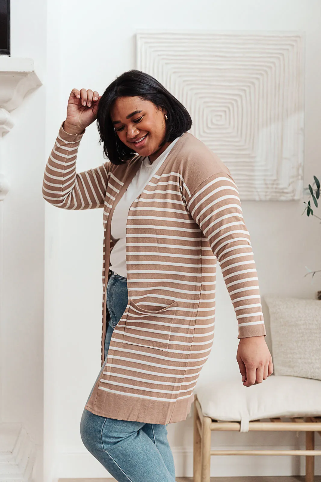 Swift Stripes Pocket Cardigan In Taupe