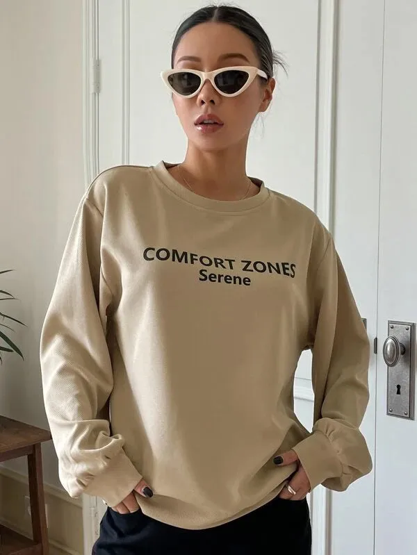 SXV  'Comfort Zones’ Printed Cool Aesthetic Drop Shoulder Oversized Sweatshirt