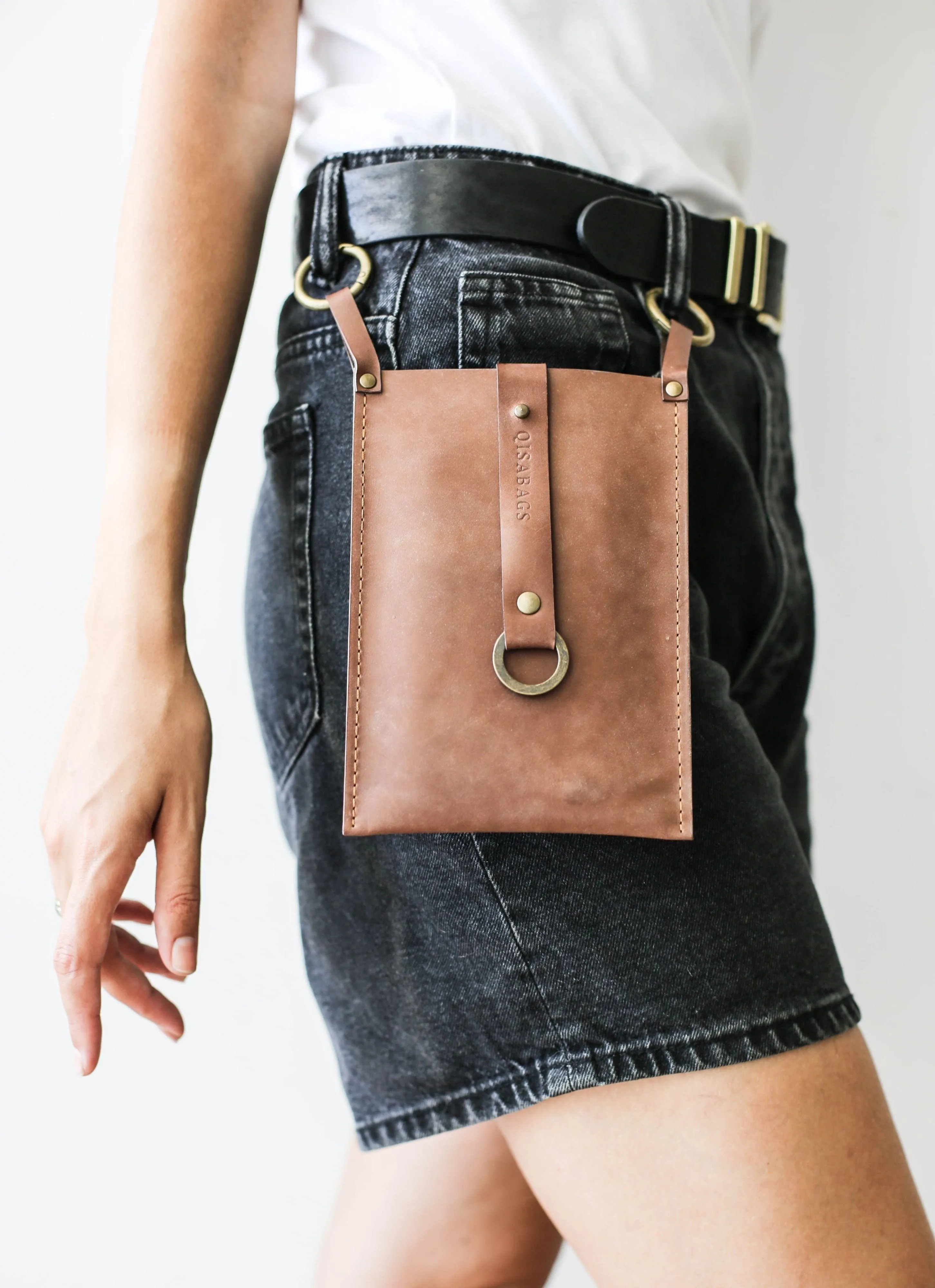 Taupe Leather Phone Bag