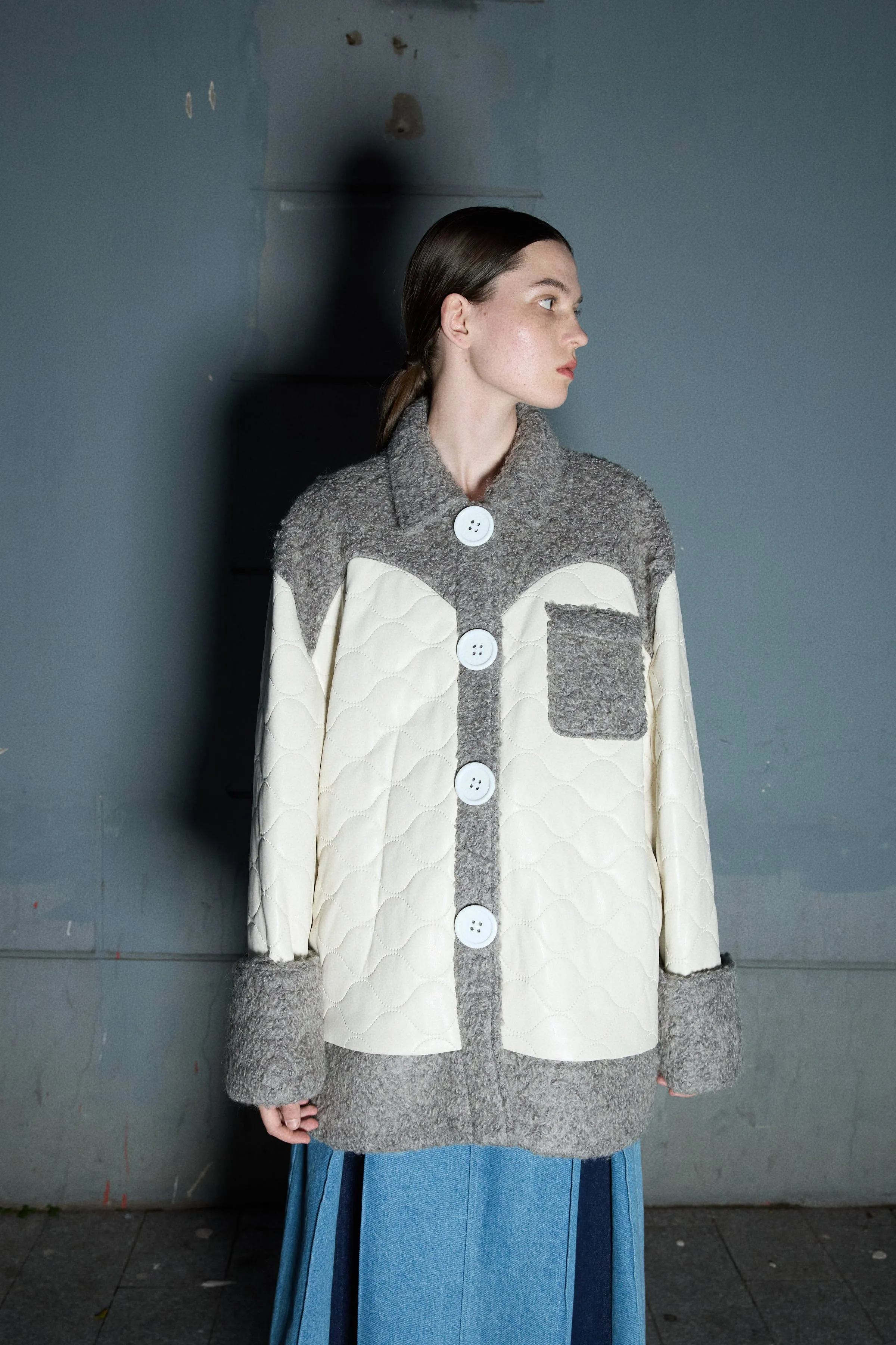 Teddy Quited Coat -Grey