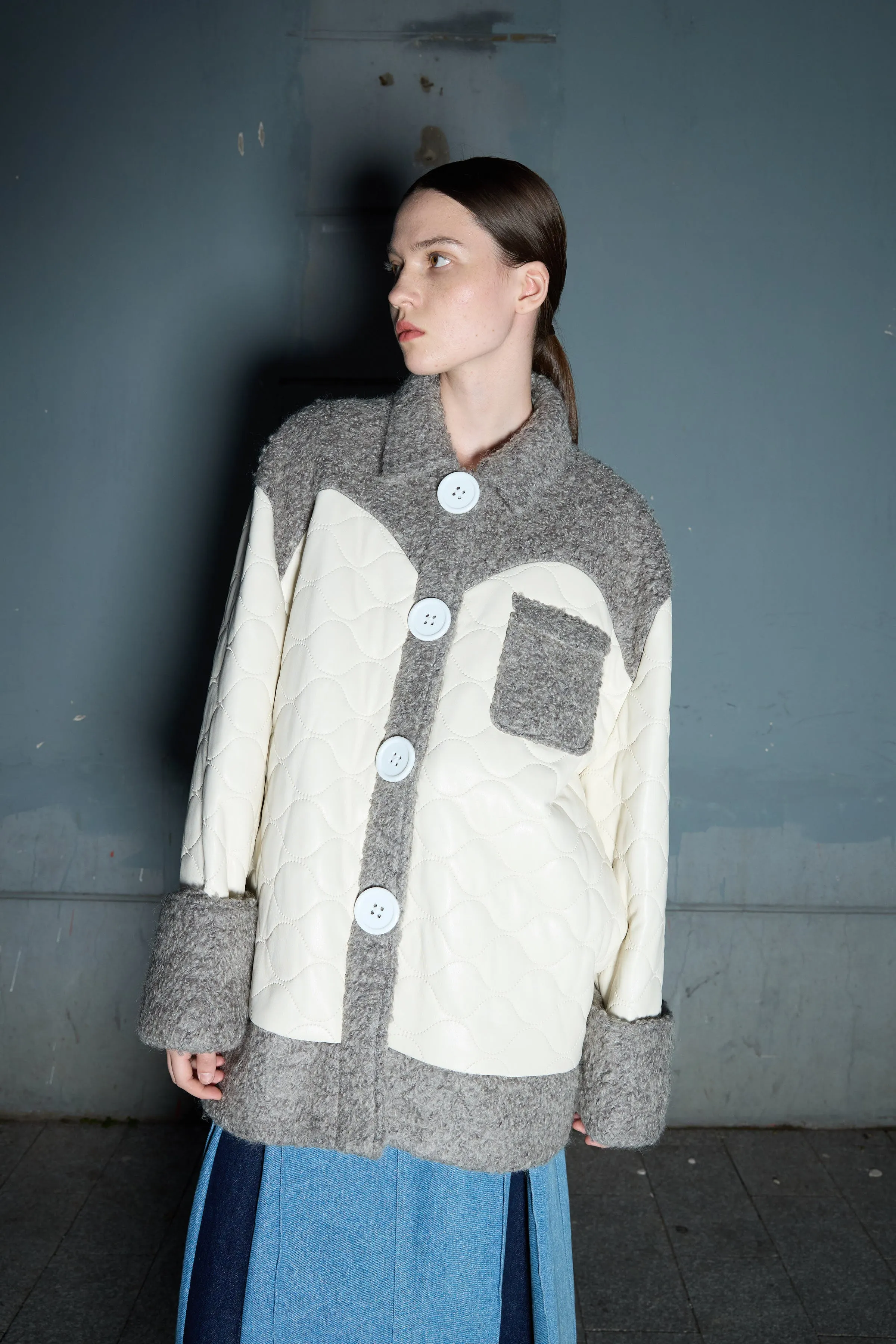 Teddy Quited Coat -Grey