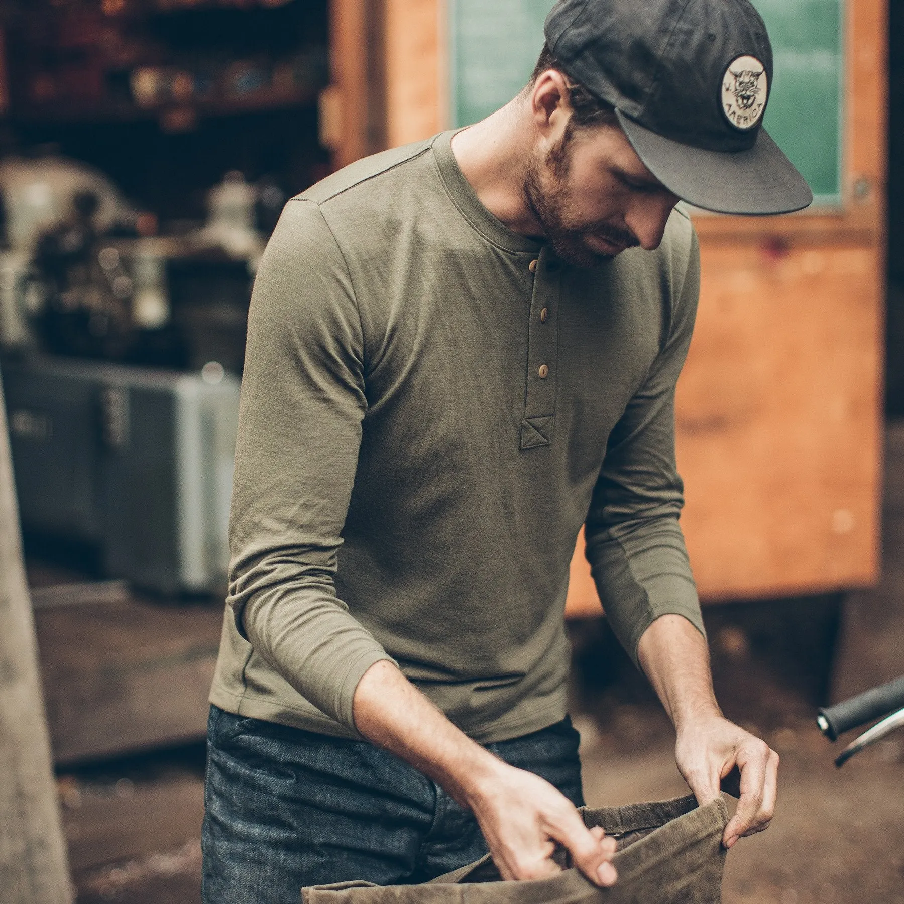 The Merino Henley in Army