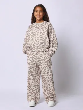 Tween Girls Comfy Regular Fit Leopard Print Sweatshirt And Sweatpants 2 Piece Set