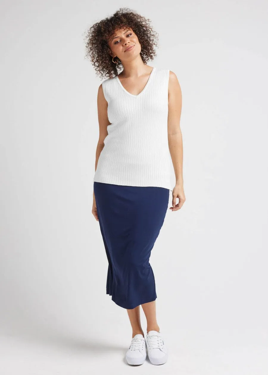 Vera V-Neck Bamboo Knit Tank Top - White