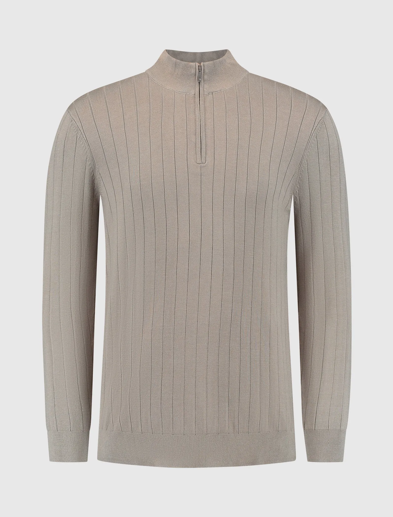 Vertical Striped Halfzip Knitwear | Taupe