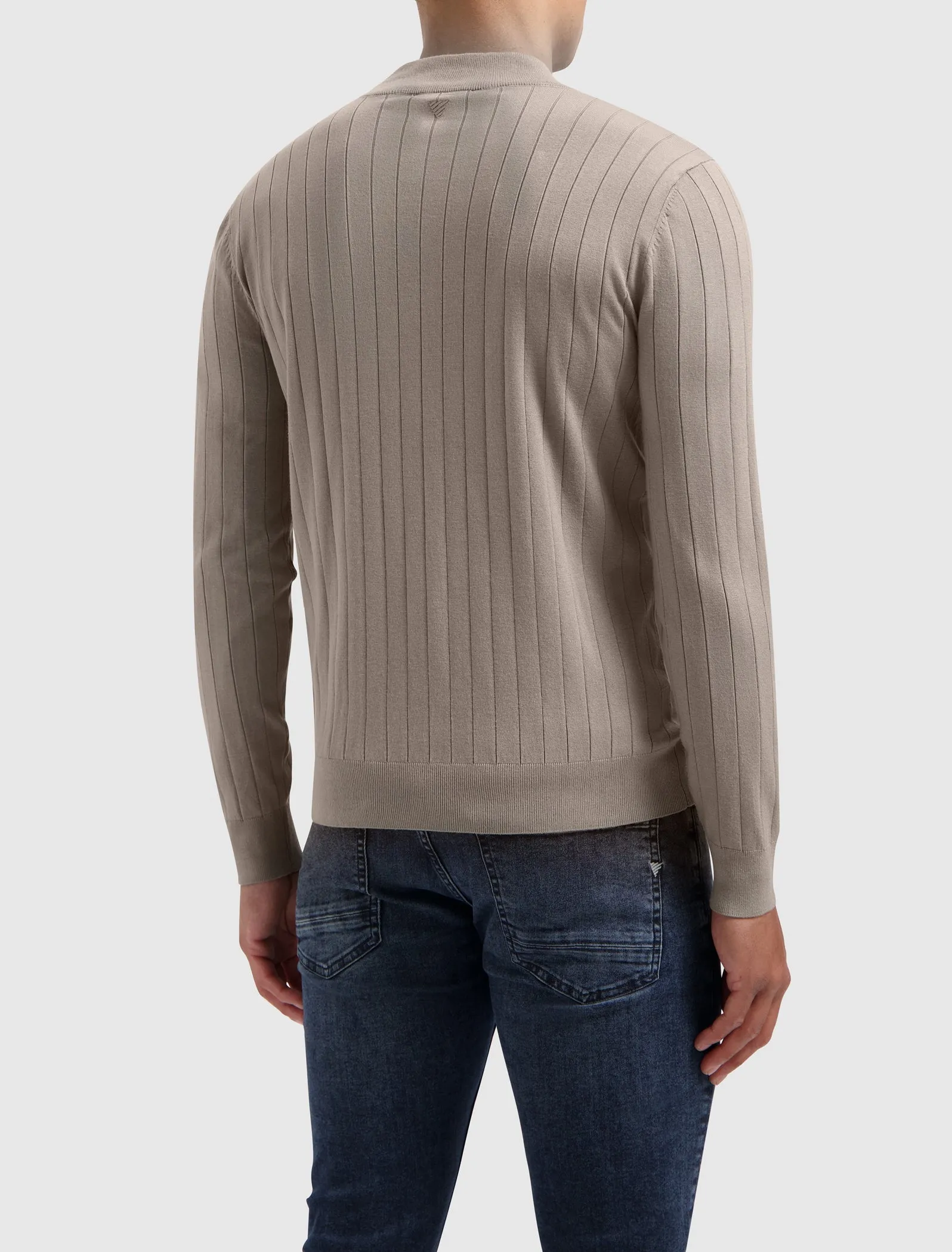 Vertical Striped Halfzip Knitwear | Taupe